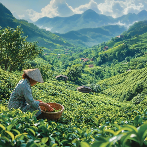 山间茶园采茶人