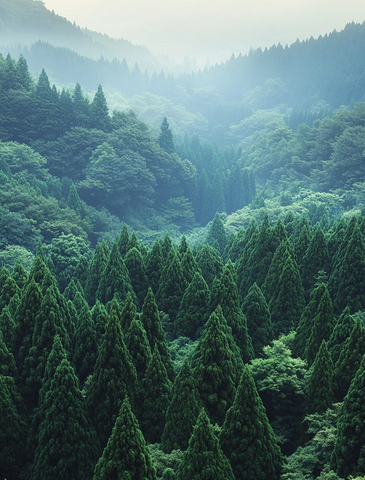 雾林晨光绿树成海