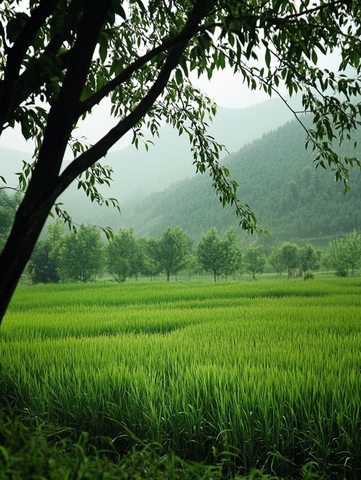 翠绿桑叶低垂枝头