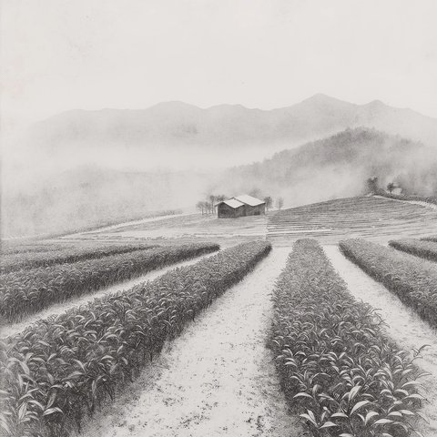 雪中茶园春芽初绽