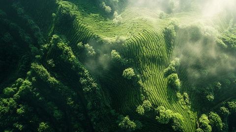 茶园梯田绿意盎然