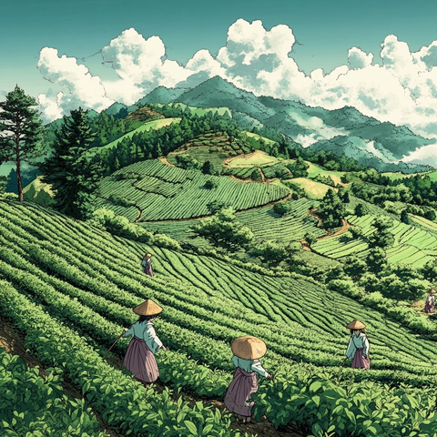 茶园女工采摘茶叶