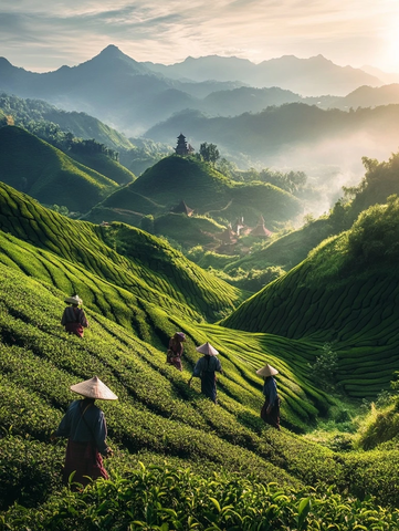 茶园工人采摘茶叶