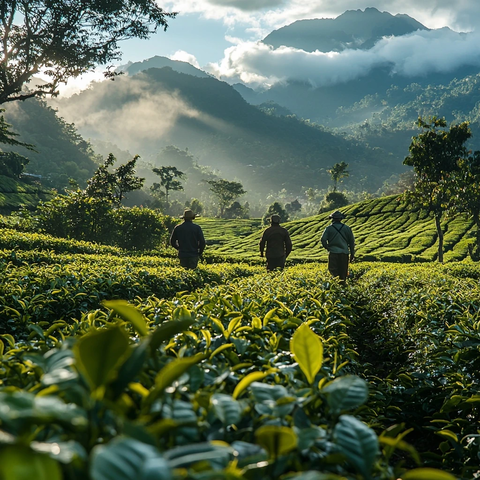 三人行茶园漫步交谈