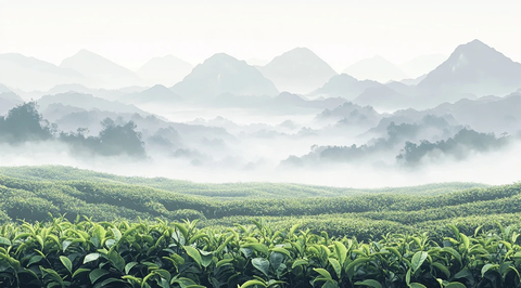 茶园山景雾气缭绕