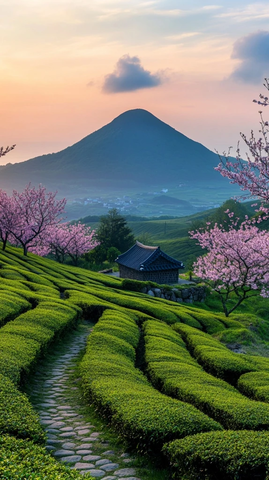 茶田小径与火山日出