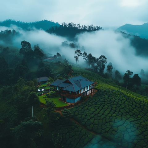 茶园雾气绿意盎然