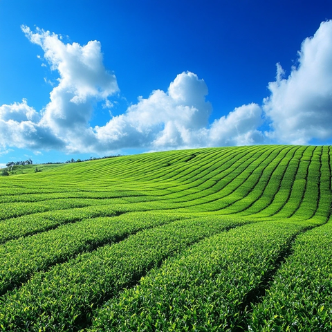 绿茶田果茶蓝天白云