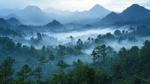 山林雾气树木茂密