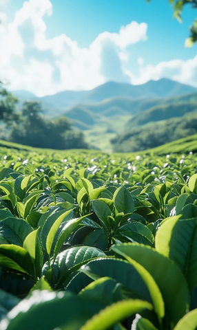 茶园绿叶蓝天细致渲染
