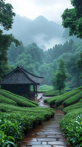 雨水浸润茶山翠绿