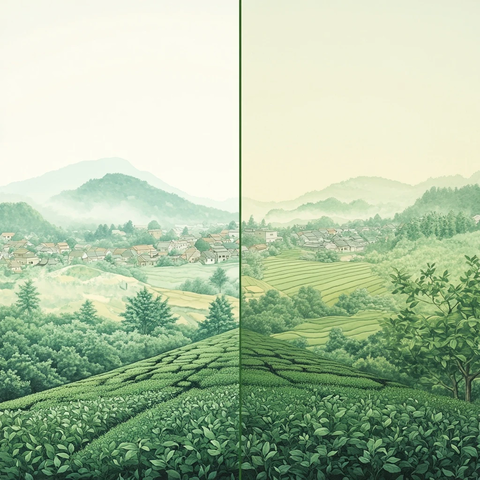 茶树与茶山远景相连