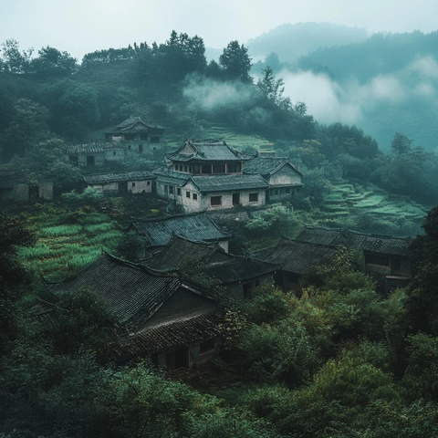 古村农田与山林废弃宅院