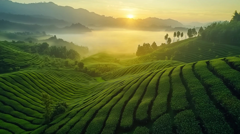 茶园露珠金色阳光