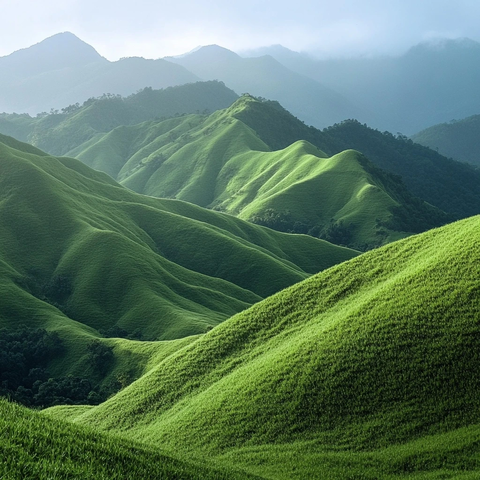 山脉环抱的广阔草地