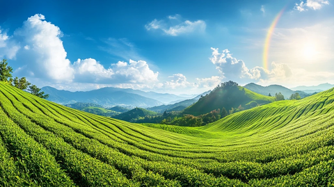 绿草蓝天茶园春景