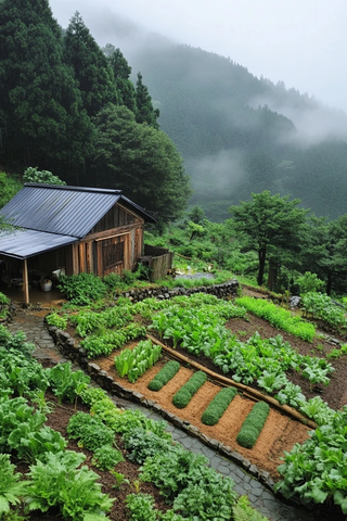 山间小屋与绿意菜园