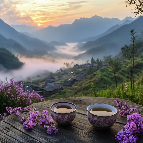 山谷茶香与紫花晨雾
