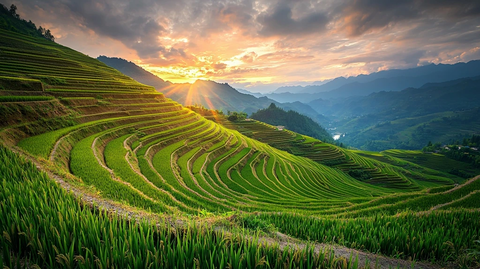 梯田稻谷成熟季