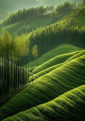 竹林与绿坡的遥望