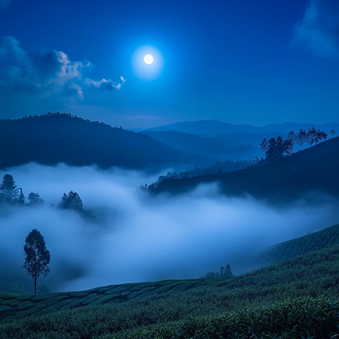 山间茶园雾气笼罩