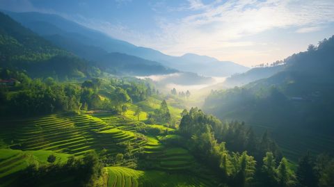 绿意台阶与多彩树木