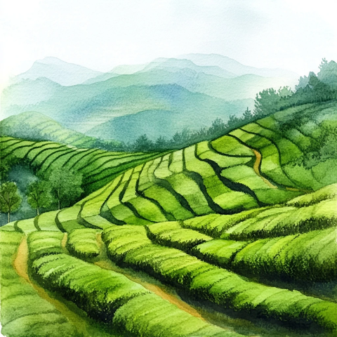 阳光茶园绿色山丘