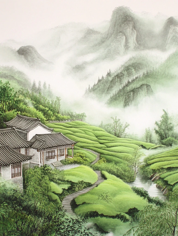 茶园流水与农夫采摘