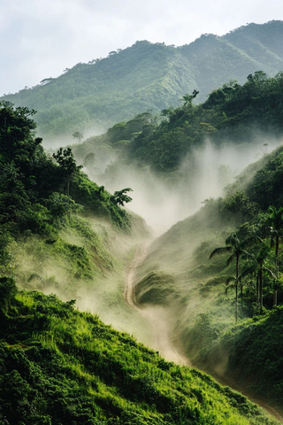 山间雾气缭绕绿意