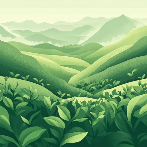 绿茶山景插画