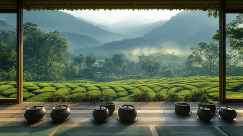 茶园晨光中的茶树景观