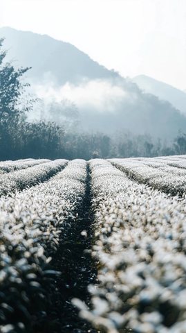 雪中茶园阳光照射