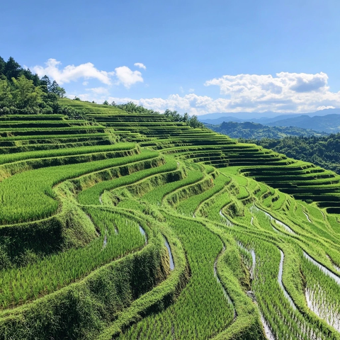 多层稻田与蓝天
