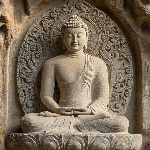 石窟中雕刻的佛像雕塑