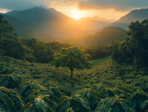 咖啡树与榴莲树阳光山林