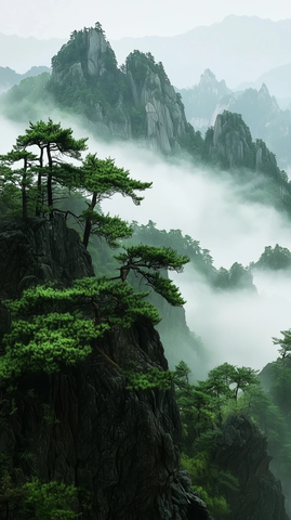 山峰林间清风缭绕