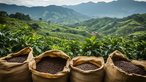 咖啡田野咖啡豆装袋景