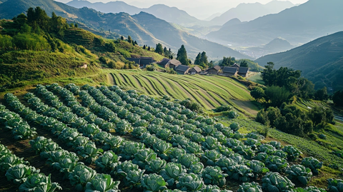 崎岖山地卷心菜田景观