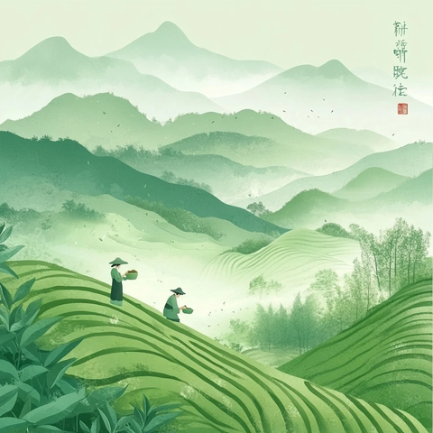 茶农采茶山景茶田