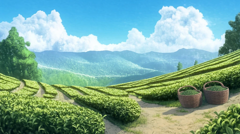 茶山茶篮茶叶蓝天