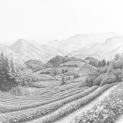 山间梯田茶叶园