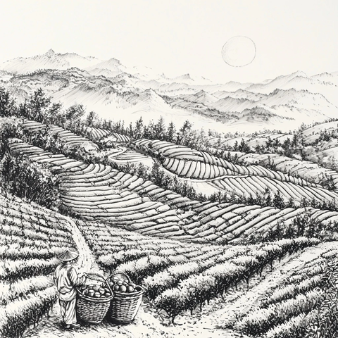 茶田竹篮采茶人