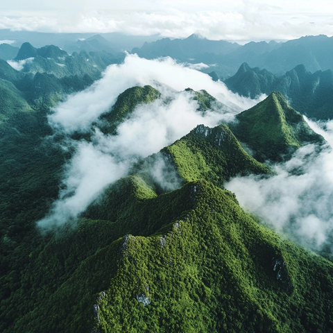 山脊绿植云海无人机航拍