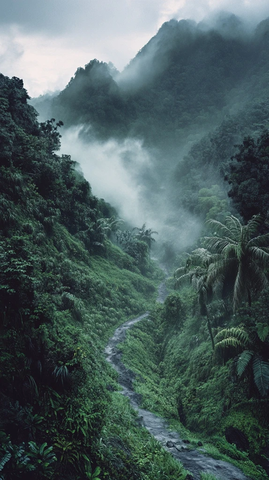 雾中深山小径无尽延伸