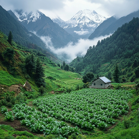 雾中高山红菜田