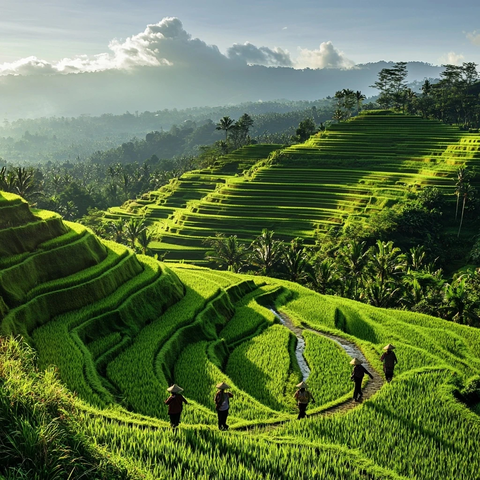 农民劳作稻田景观