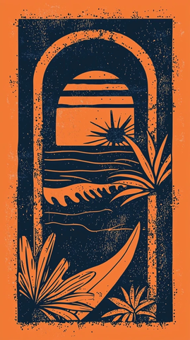 冲浪太阳几何波浪沙滩