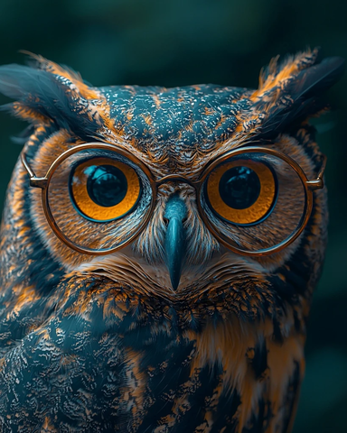 夜色月光下戴眼镜的女猫头鹰