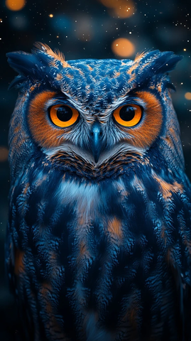 蓝色橙色羽毛猫头鹰星夜