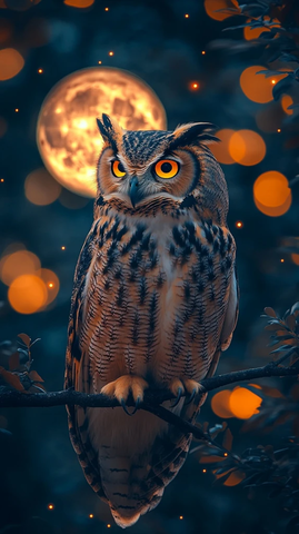 夜空月下静栖智慧之鸟